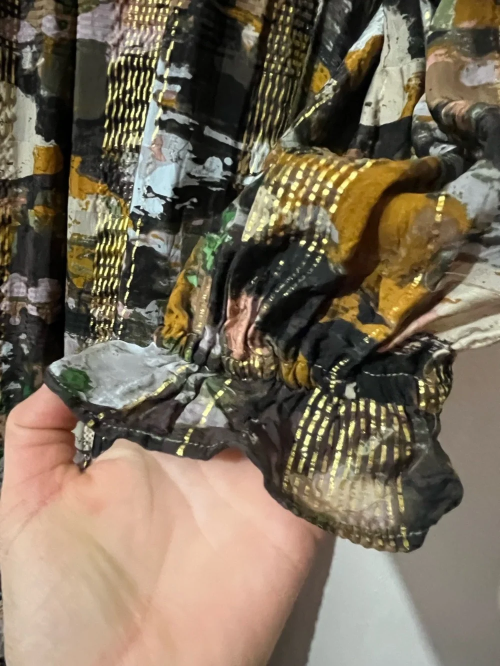 Anthropologie Multicolor Metallic Gold Long Sleeve Maxi Dress size Medium - Picture 7 of 12